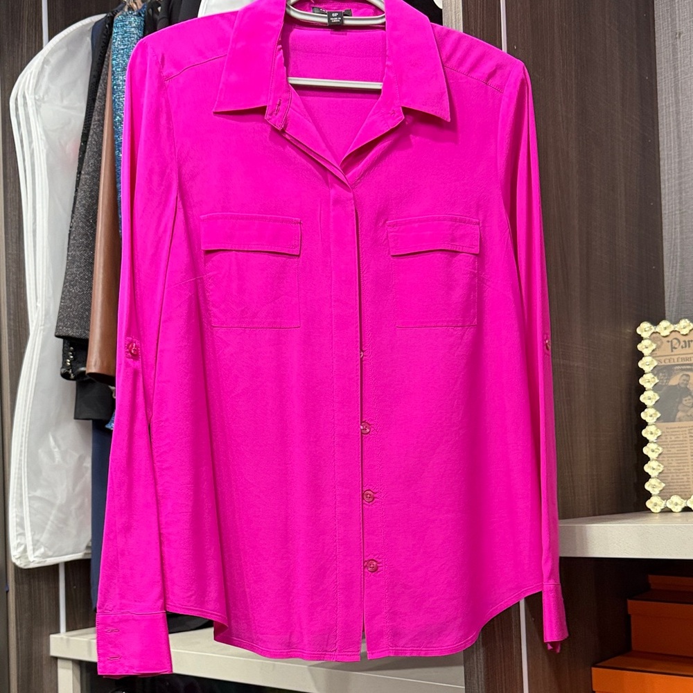 Ann Taylor Vibrant Pink Button Down Shirt (silk)